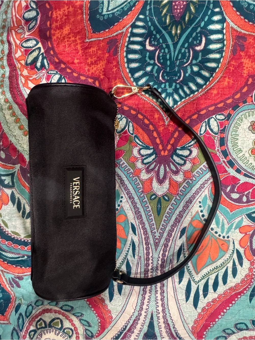 Versace Black Fabric Pouch with Gold Logo